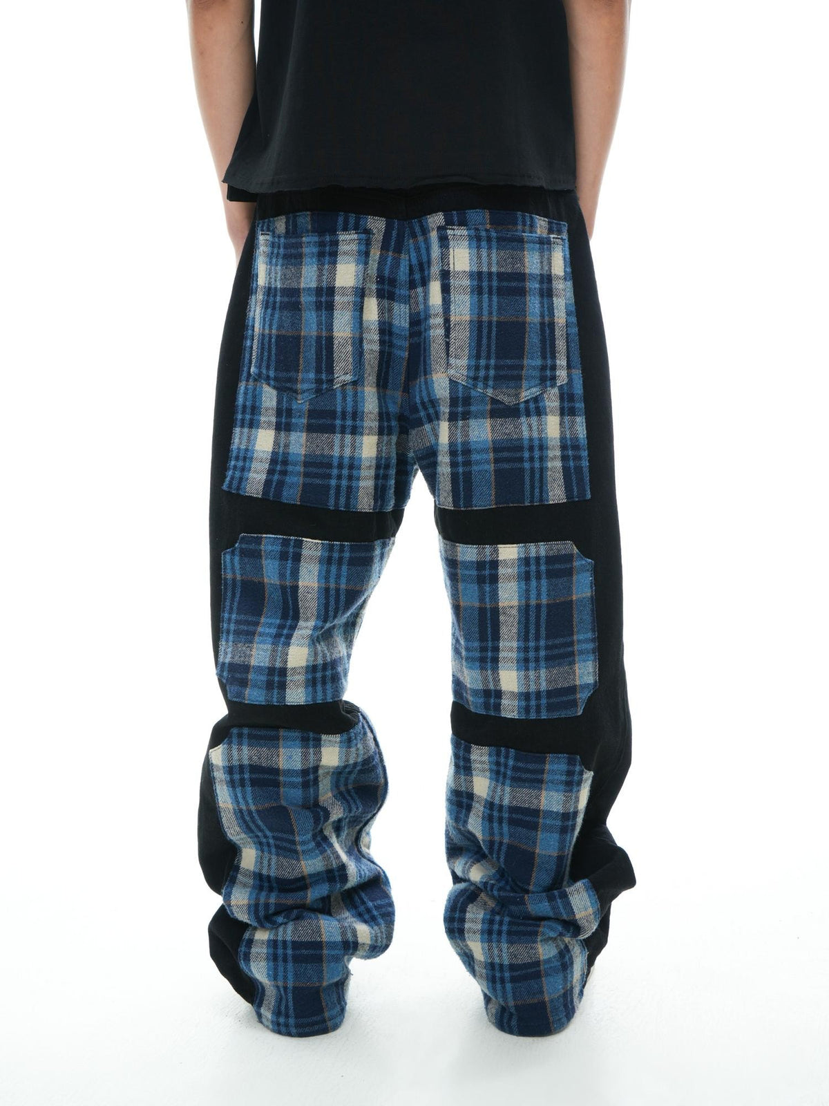 Vinkid Plaid Geometric Patchwork Women's Denim Wide-leg Jeans