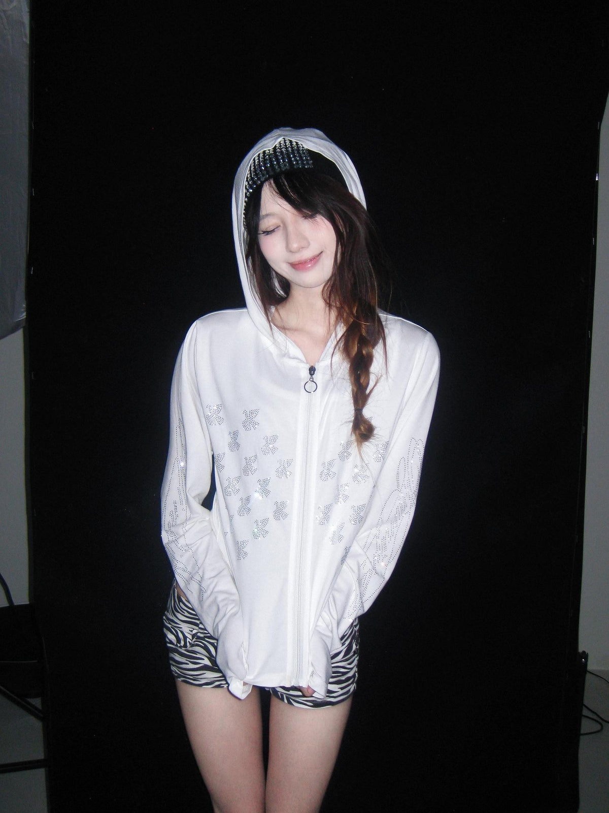 Vinkid Rhinestone Star Dove Streetwear Loose Fit Women's Long Sleeve T-shirts