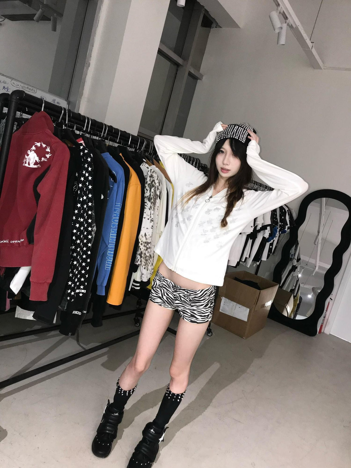 Vinkid Rhinestone Star Dove Streetwear Loose Fit Women's Long Sleeve T-shirts
