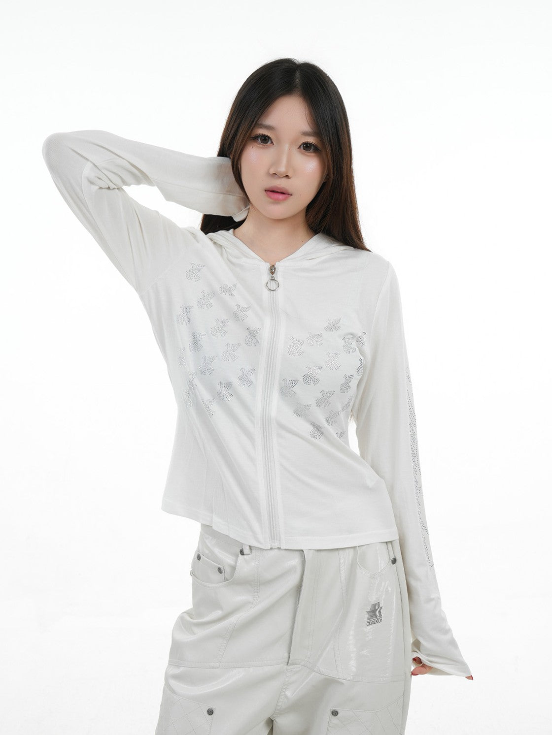 Vinkid Rhinestone Star Dove Streetwear Loose Fit Women's Long Sleeve T-shirts