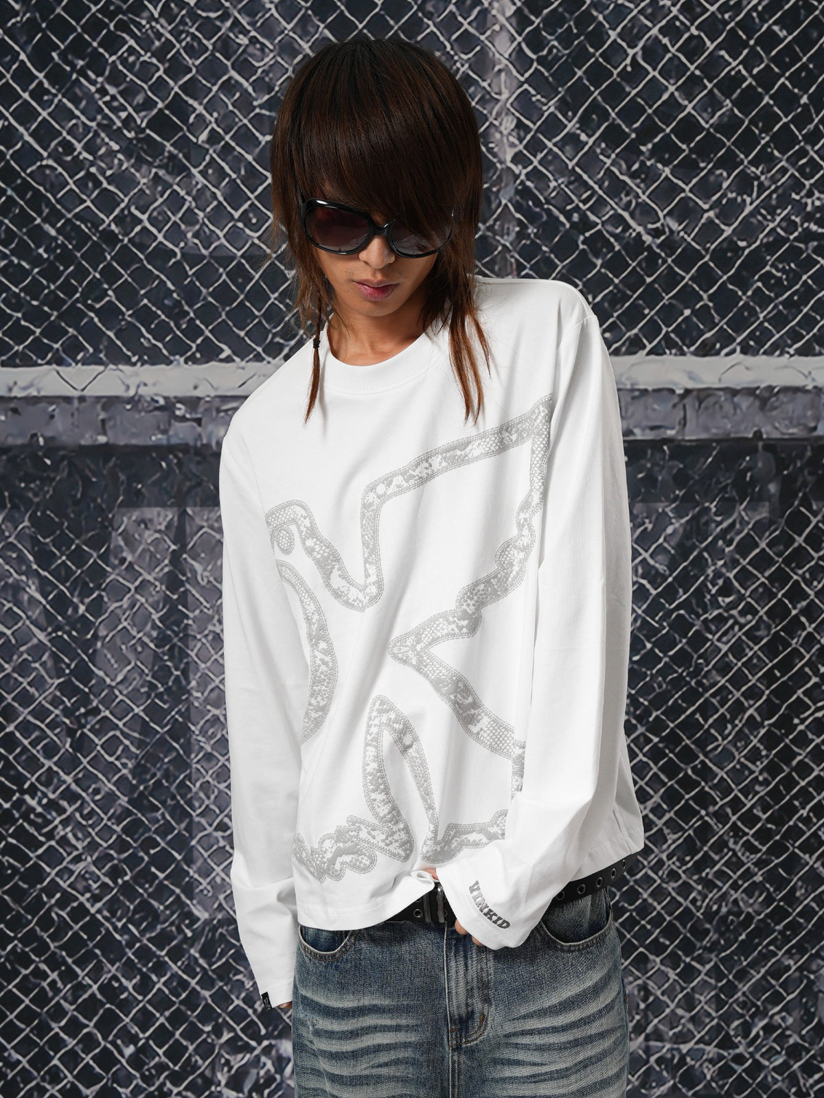 Vinkid Snake Print Dove Graphic Print Loose Fit Cotton Women's Long Sleeve T-shirts