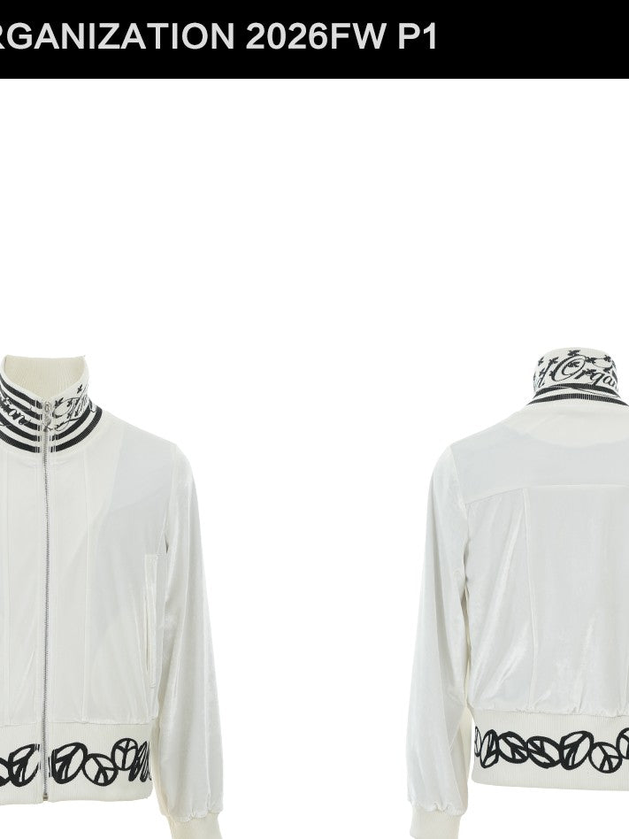 Vinkid Stand Collar Graphic Print Streetwear Women's Polyester Cropped Jackets