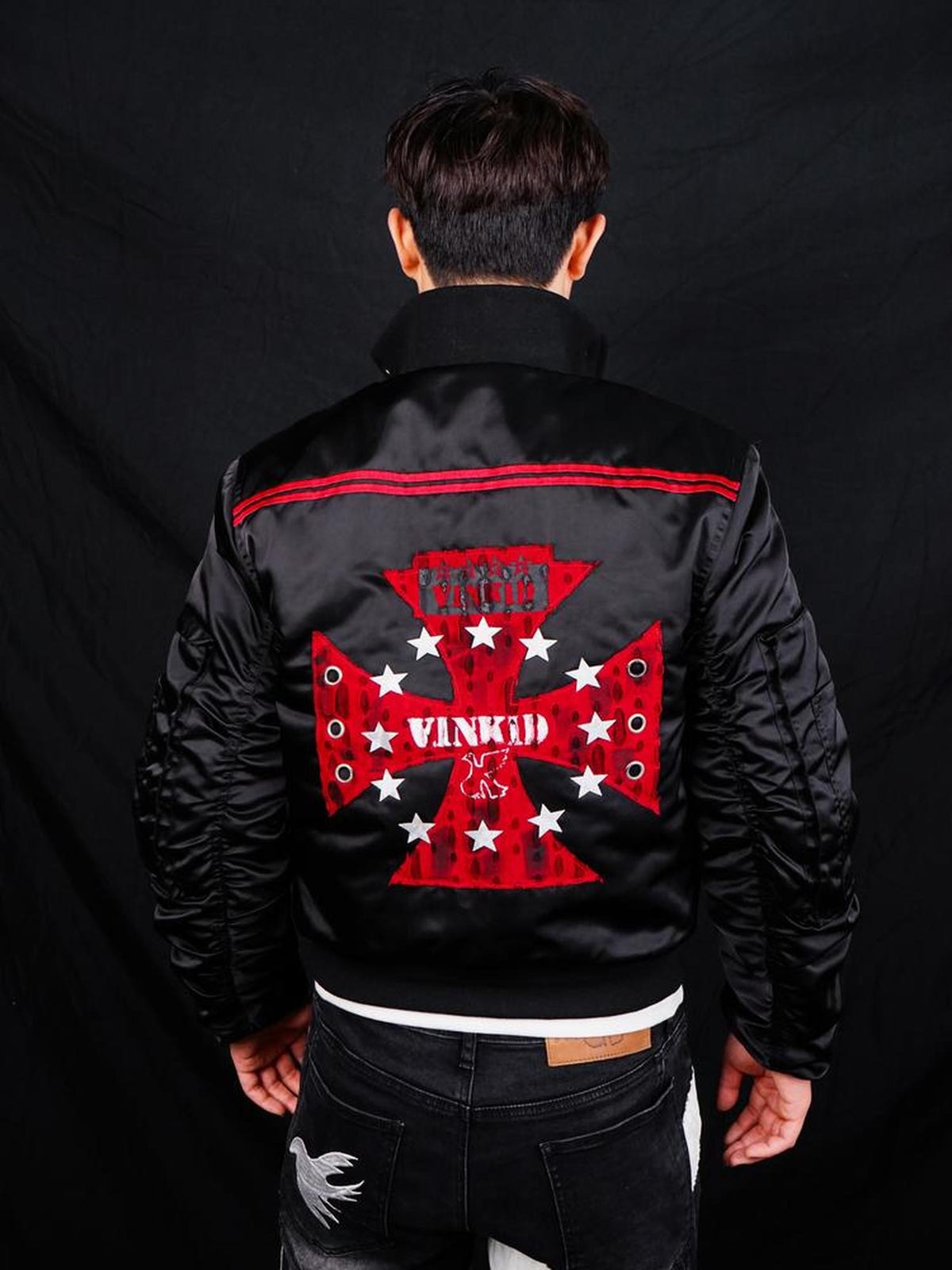 Vinkid Stand Collar Letter Print Zip Women's Polyester Casual Jackets