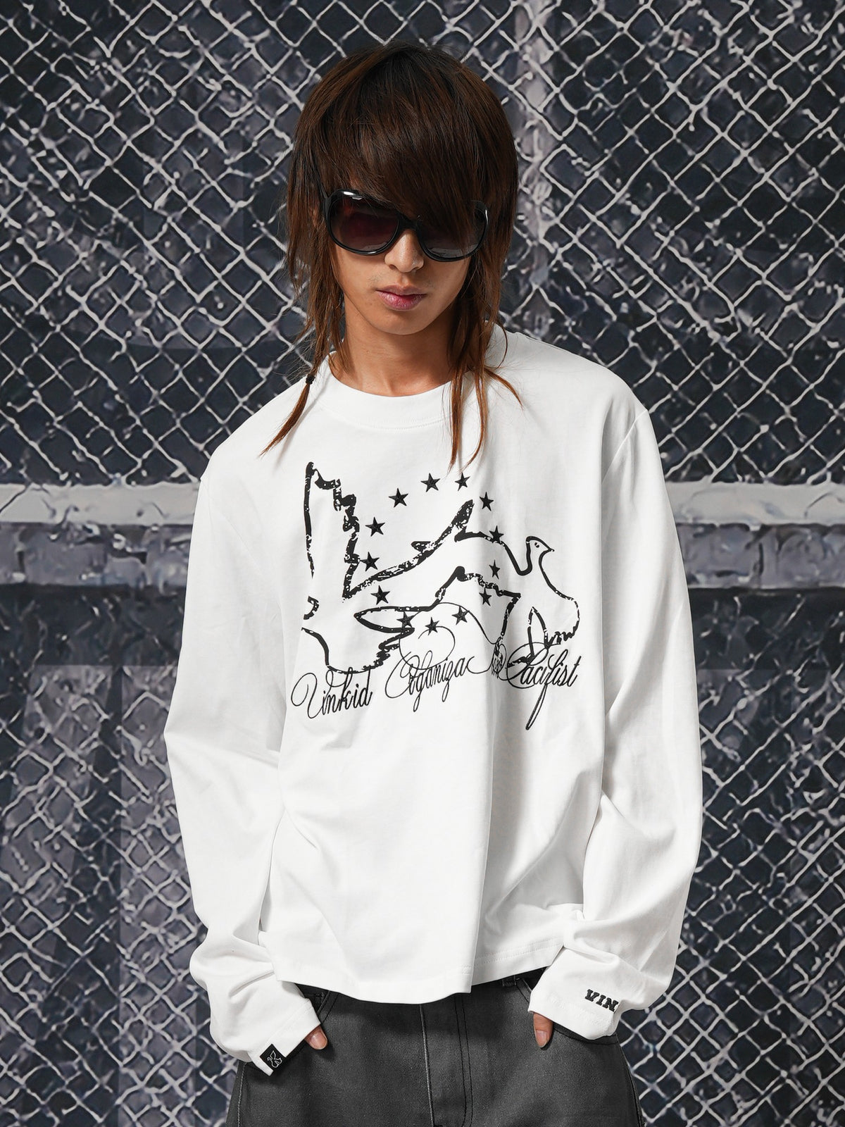 Vinkid Star Graphic Print Loose Fit Cotton Women's Long Sleeve T-shirts