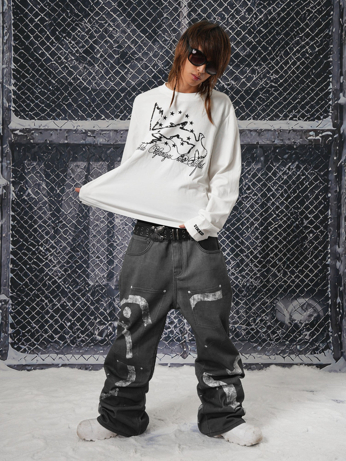 Vinkid Star Graphic Print Loose Fit Cotton Women's Long Sleeve T-shirts