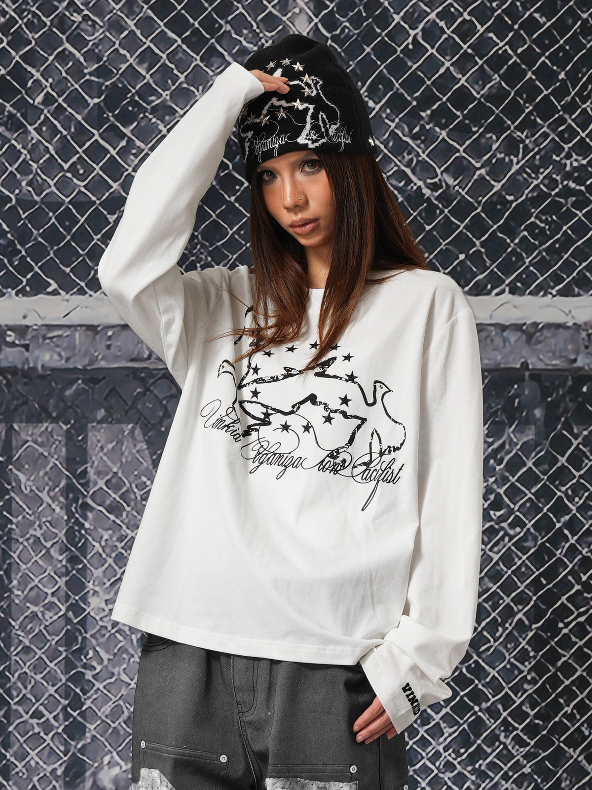 Vinkid Star Graphic Print Loose Fit Cotton Women's Long Sleeve T-shirts