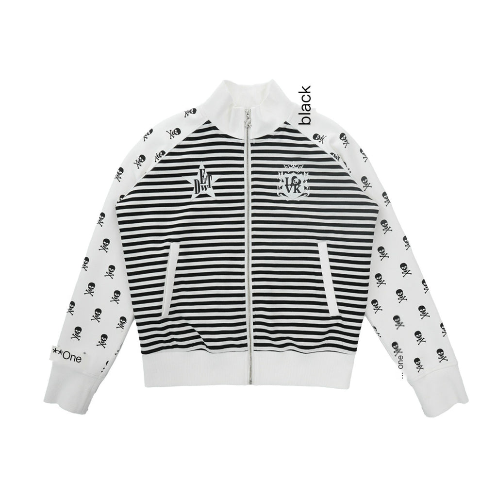 Vinkid_Striped_Skull_Spliced_Zip_Stand_Collar_Women's_Casual_Jackets_1076824201652_MISSTT