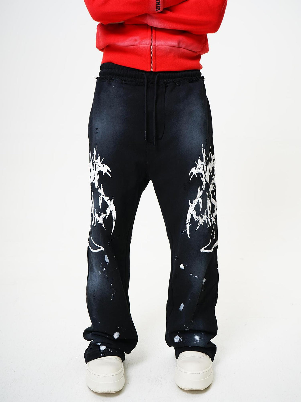 Vinkid Washed Letter Print Embossed Straight Leg Women's Polyester Sweatpants