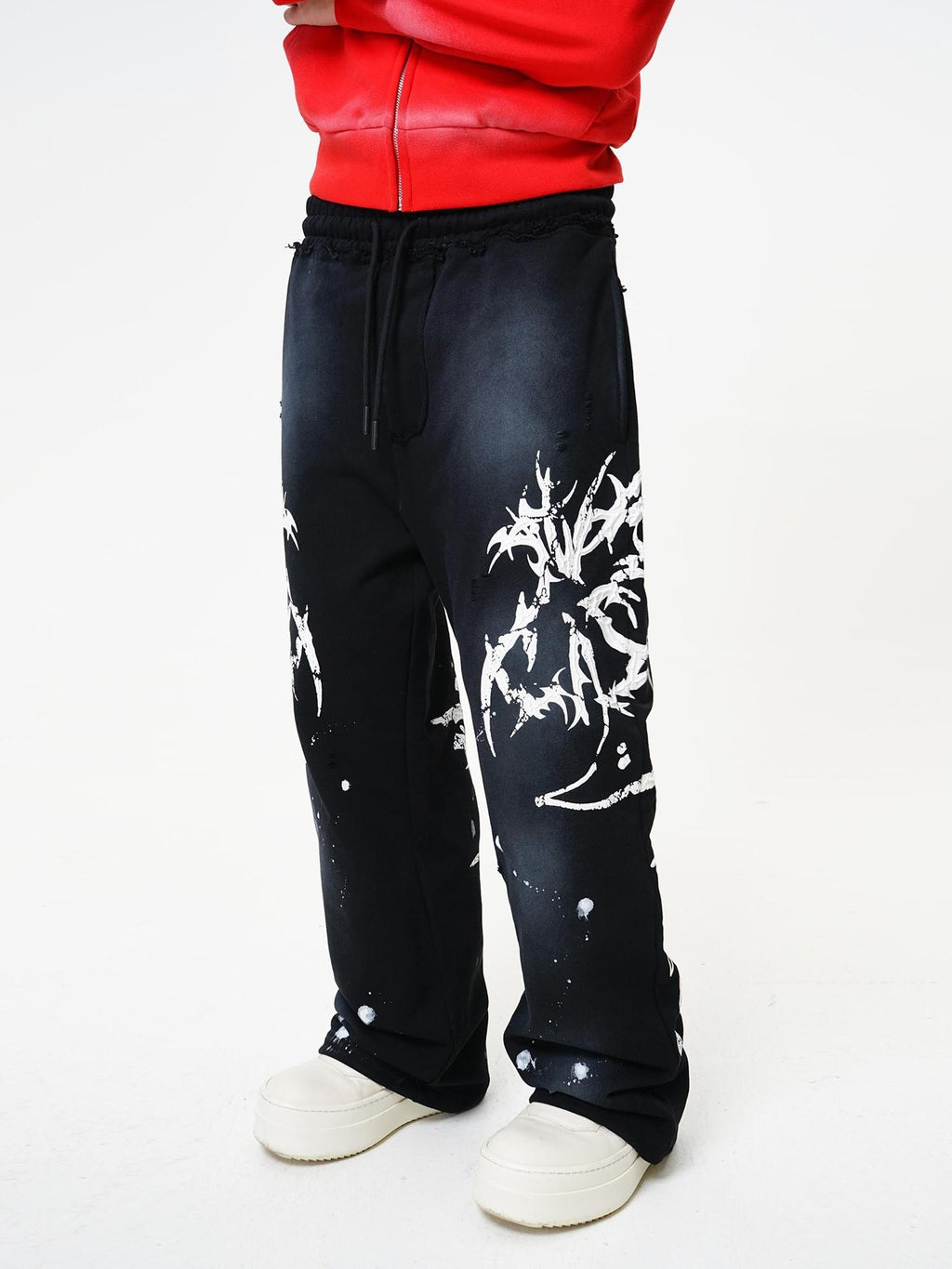 Vinkid Washed Letter Print Embossed Straight Leg Women's Polyester Sweatpants