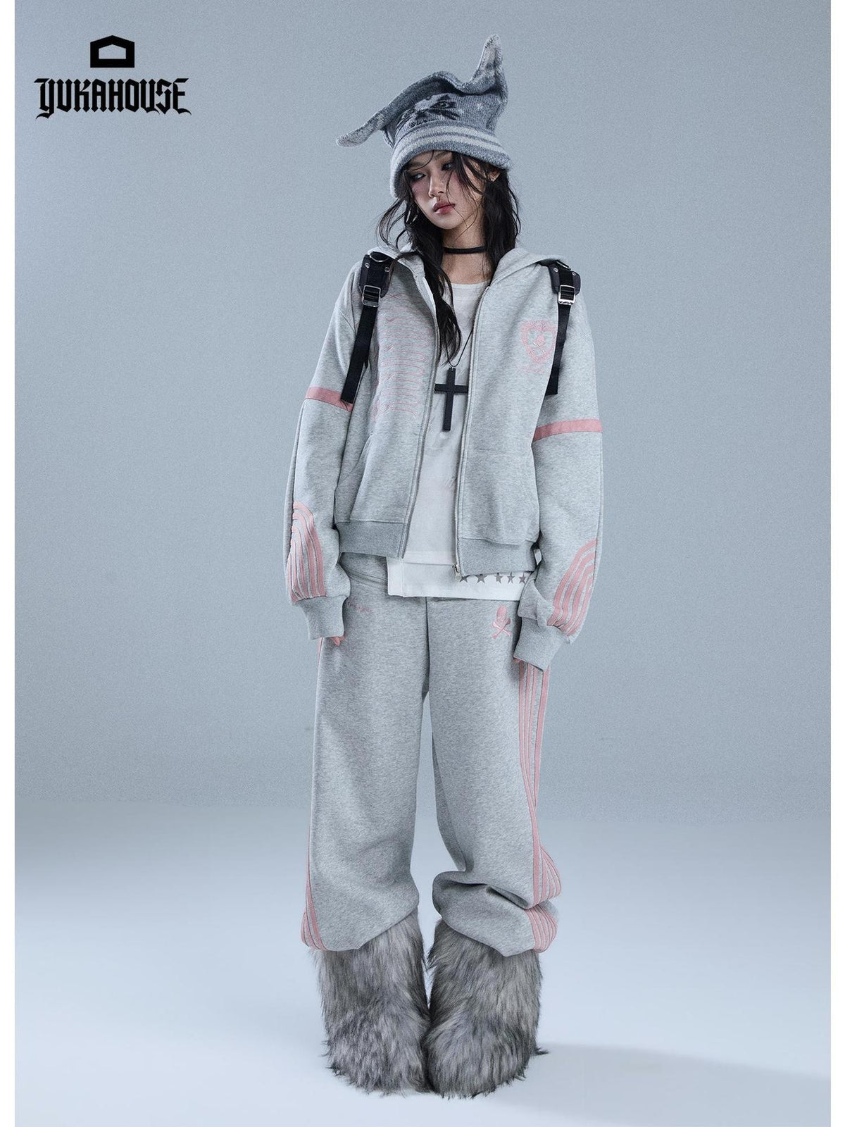 YUKAHOUSE American Gothic Striped Embroidered Women's Cotton Blend Zip-up Hoodies