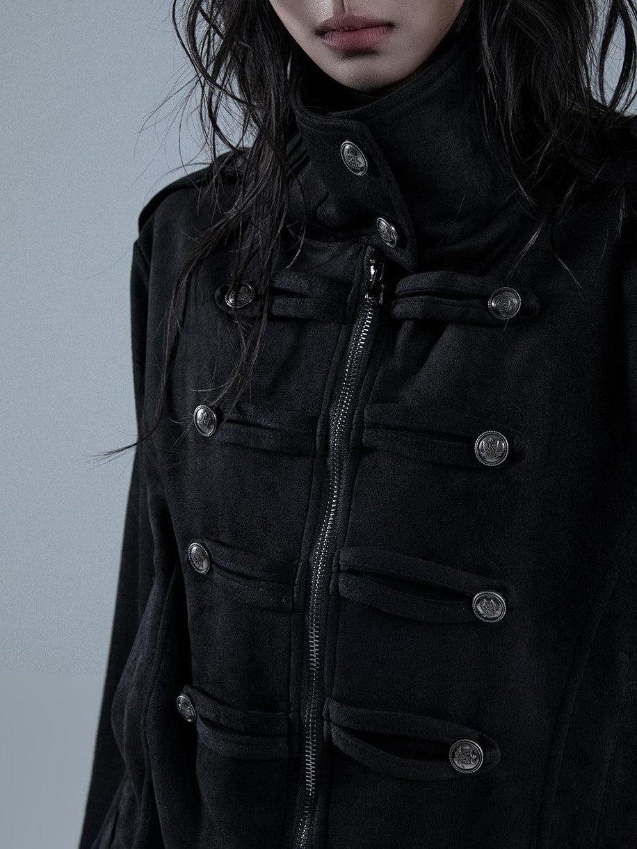 YUKAHOUSE American Punk Turtleneck Zip Up Dark Moto Women's Polyester Cropped Jackets