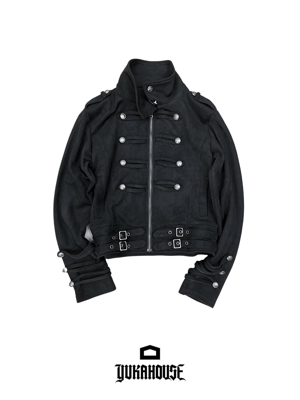 YUKAHOUSE American Punk Turtleneck Zip Up Dark Moto Women's Polyester Cropped Jackets