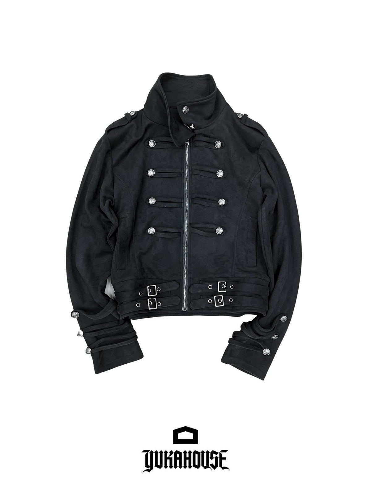 YUKAHOUSE American Punk Turtleneck Zip Up Dark Moto Women's Polyester Cropped Jackets