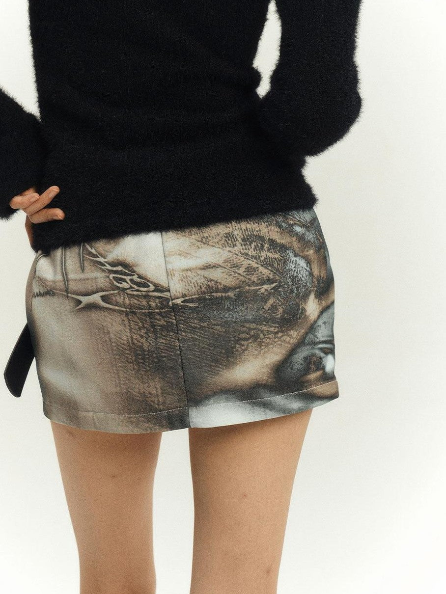 YUKAHOUSE American Sexy Printed Bodycon Mid Waist Women's Cotton Mini Skirts