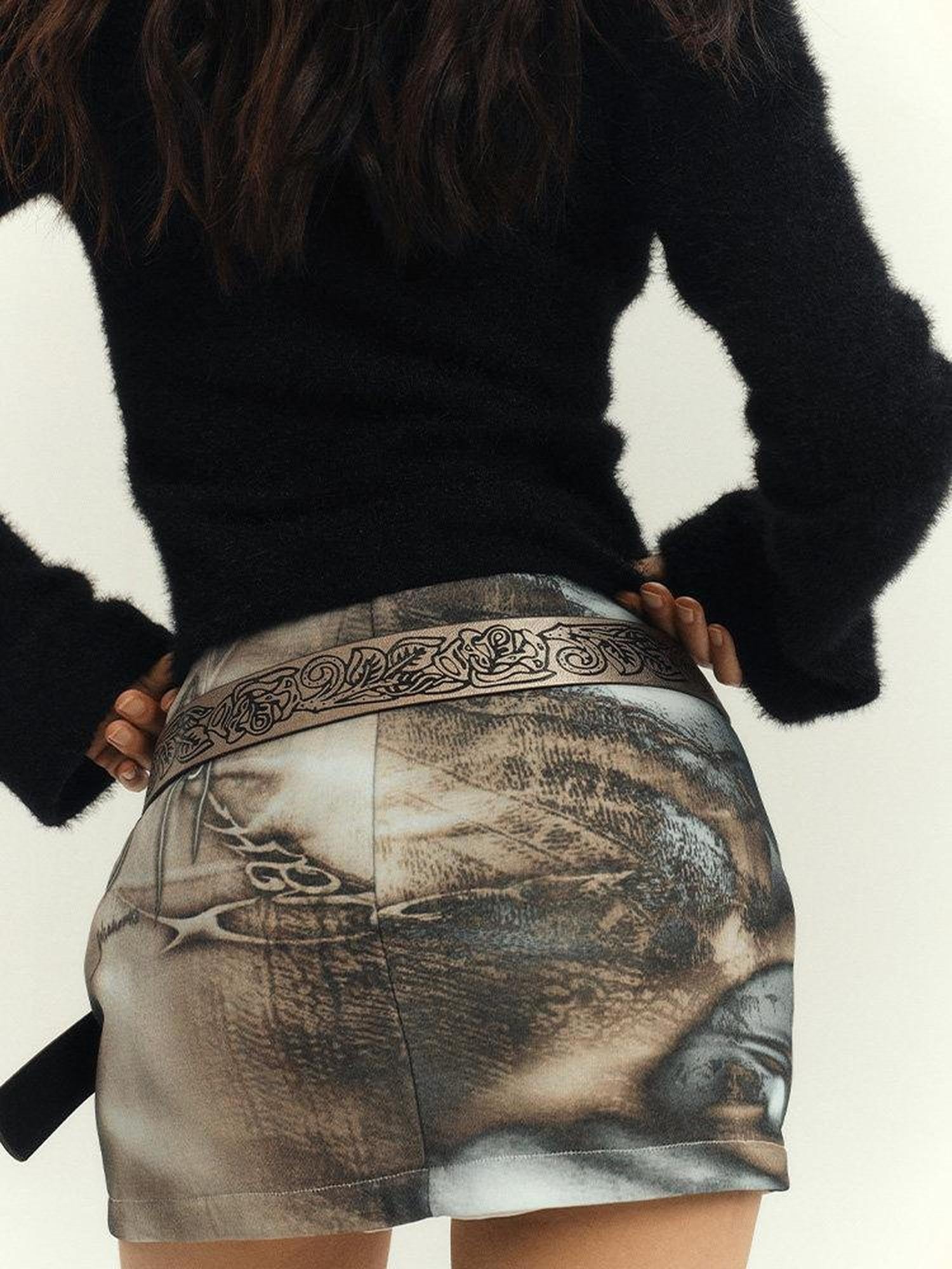 YUKAHOUSE American Sexy Printed Bodycon Mid Waist Women's Cotton Mini Skirts