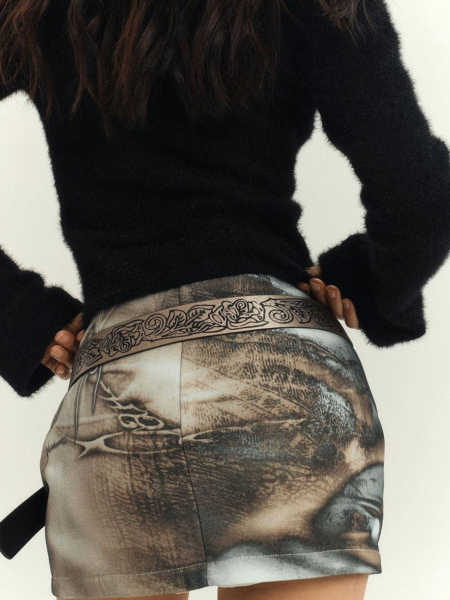 YUKAHOUSE American Sexy Printed Bodycon Mid Waist Women's Cotton Mini Skirts