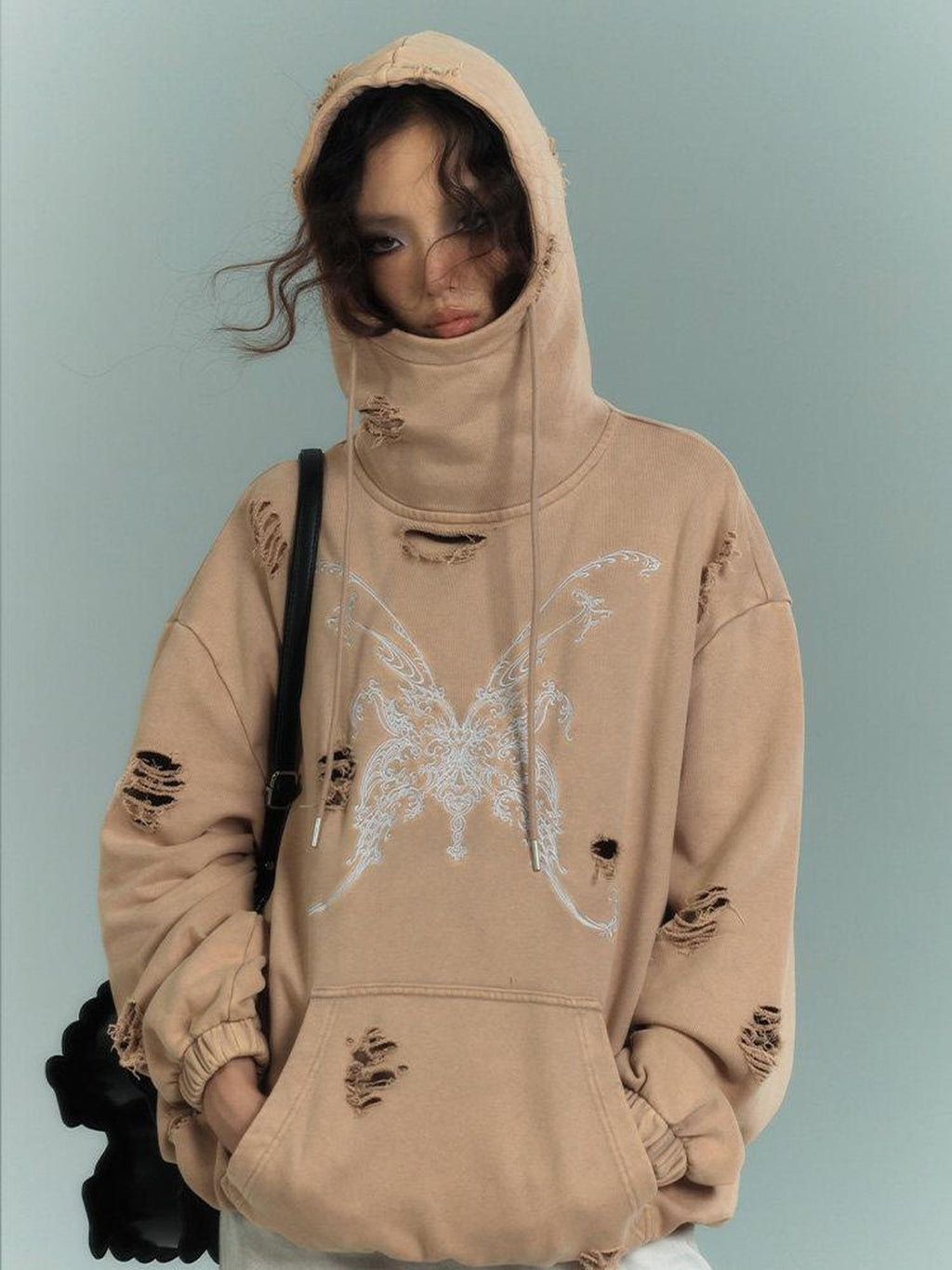 YUKAHOUSE American Vintage Distressed Hooded Women's Cotton Blend Long Sleeve T-shirts