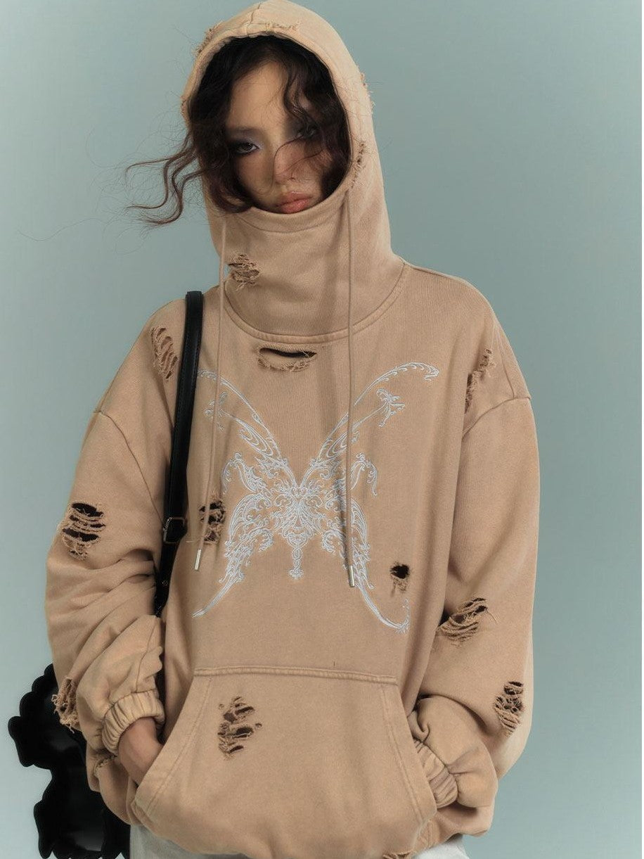YUKAHOUSE American Vintage Distressed Hooded Women's Cotton Blend Long Sleeve T-shirts