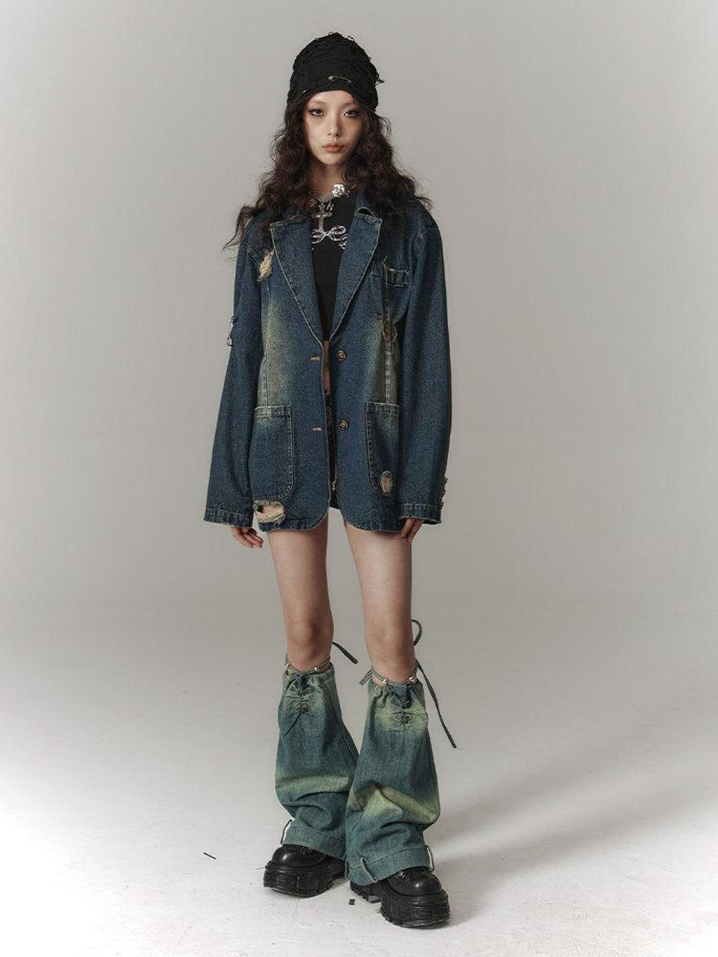 YUKAHOUSE American Vintage Ripped Distressed Oversized Women's Cotton Blend Denim Jackets