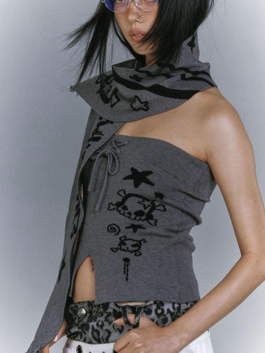 YUKAHOUSE Asymmetric One Shoulder Subculture Women's Viscose Polyester Blend Tube Tops