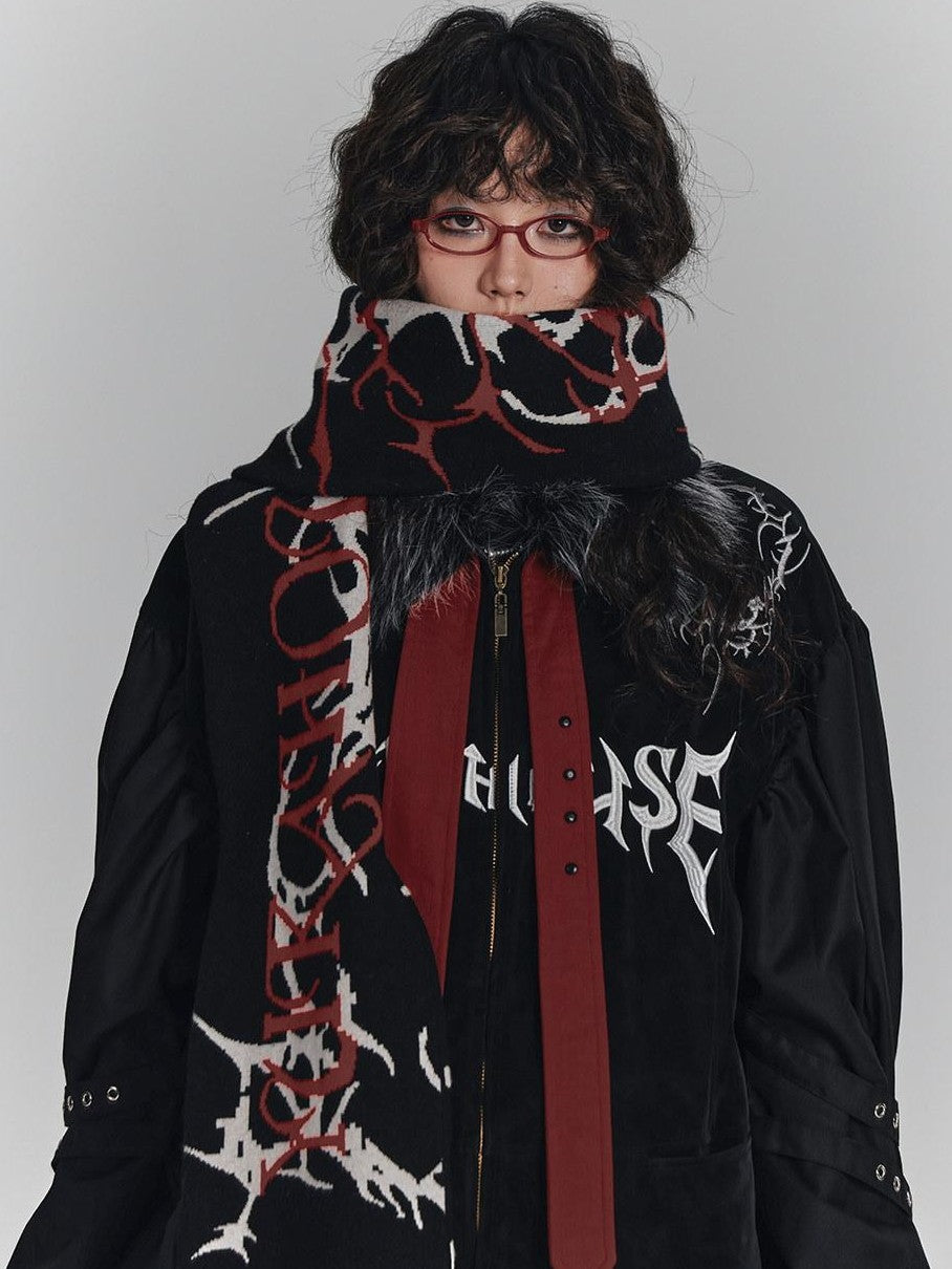 YUKAHOUSE Black American Embroidered Fur Collar Loose Women's Cotton Puffer Jackets