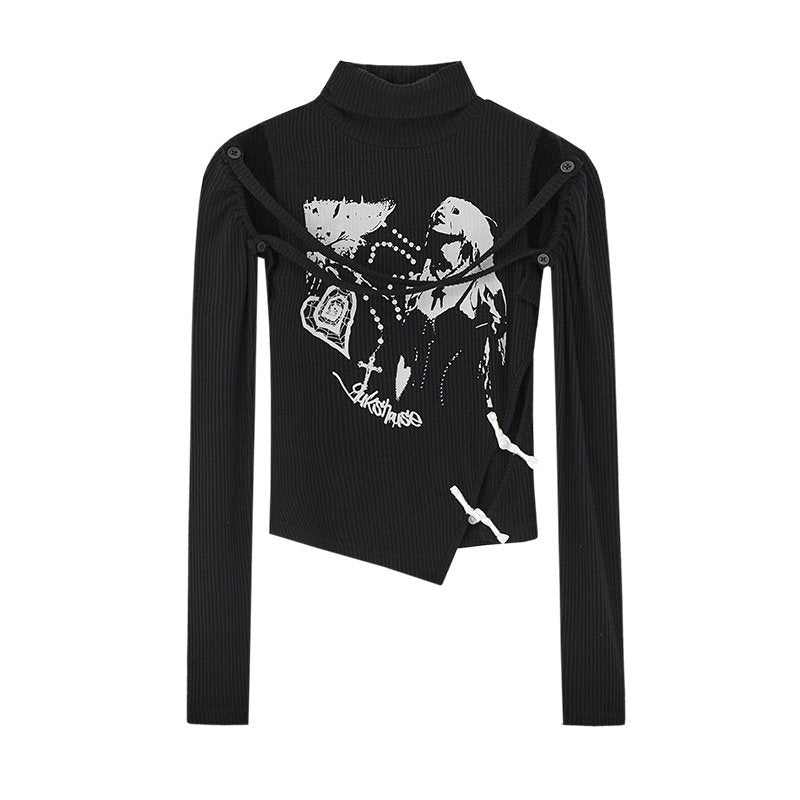 YUKAHOUSE_Black_Asymmetrical_High_Neck_Fitted_Women's_Viscose_Long_Sleeve_T-shirts_730133810552_MISSTT