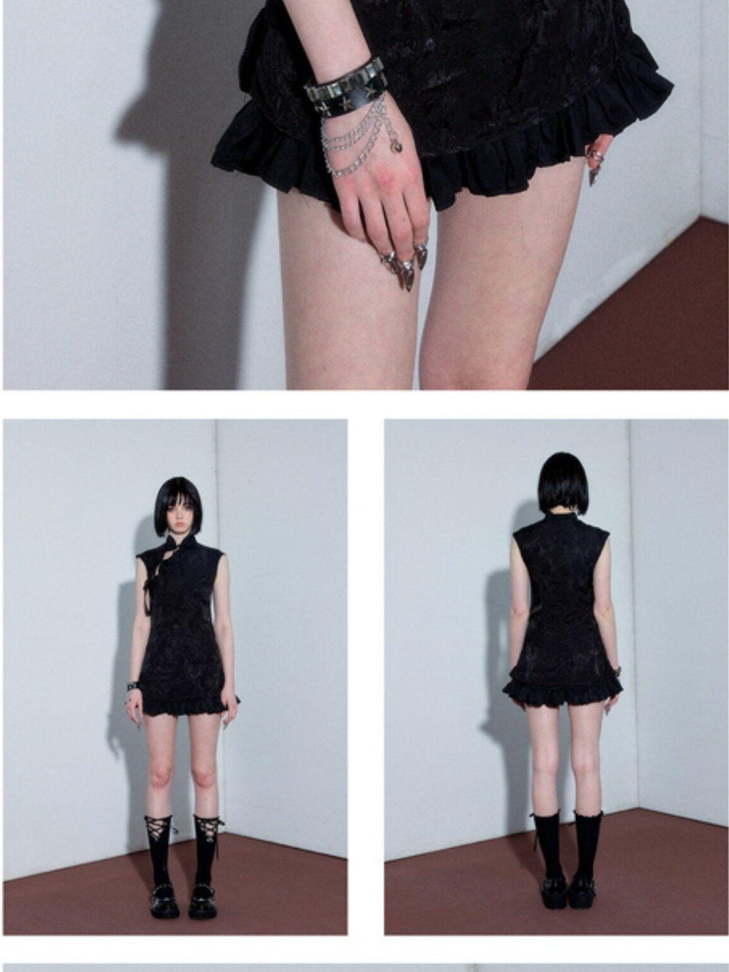 YUKAHOUSE Black Chinese Stand Collar Sleeveless Zipper Women's Bodycon Mini Dresses