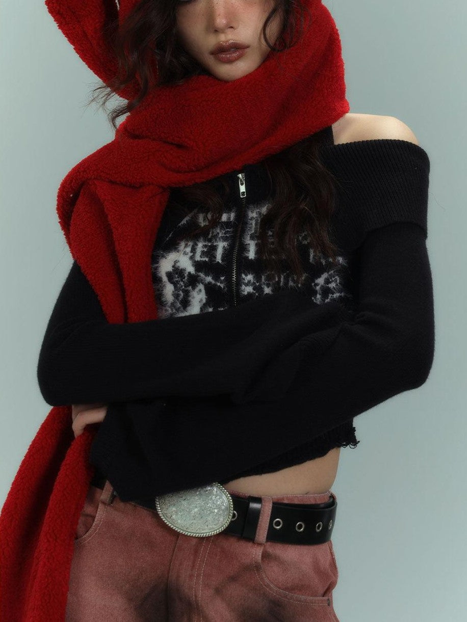 YUKAHOUSE Black Off Shoulder Halter Knit Slim Long Sleeve Women's Viscose Blend Cardigans