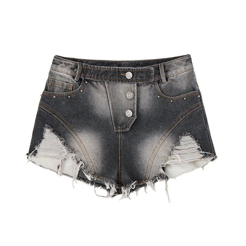 YUKAHOUSE_Black_Retro_Distressed_Frayed_Hem_High_Waist_Women's_Denim_Shorts_795576769766_MISSTT