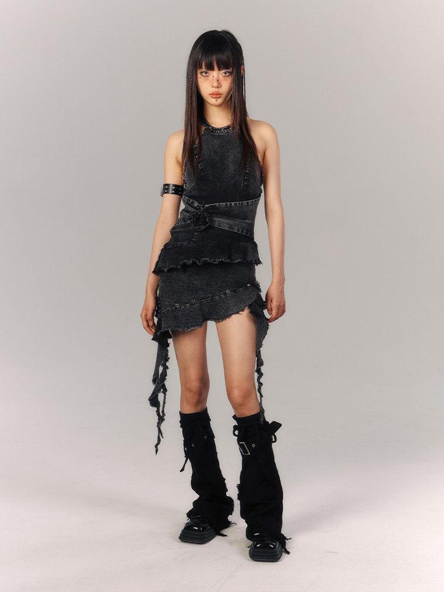 YUKAHOUSE Black Rose Ribbon Sleeveless Vintage Women's Cotton Blend Halter Mini Dresses
