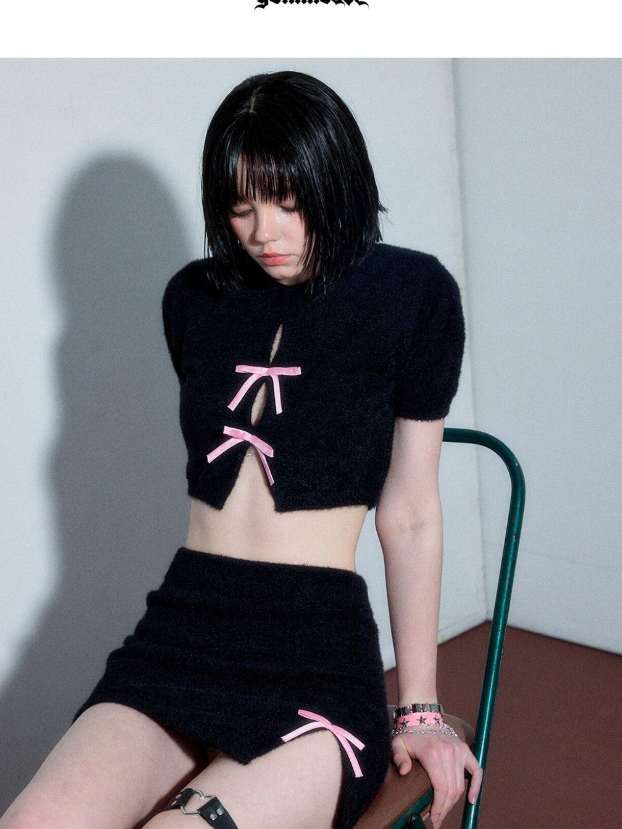YUKAHOUSE Black Short Sleeve Tee Hip Hugging Pencil Women's Matching Skirt Sets