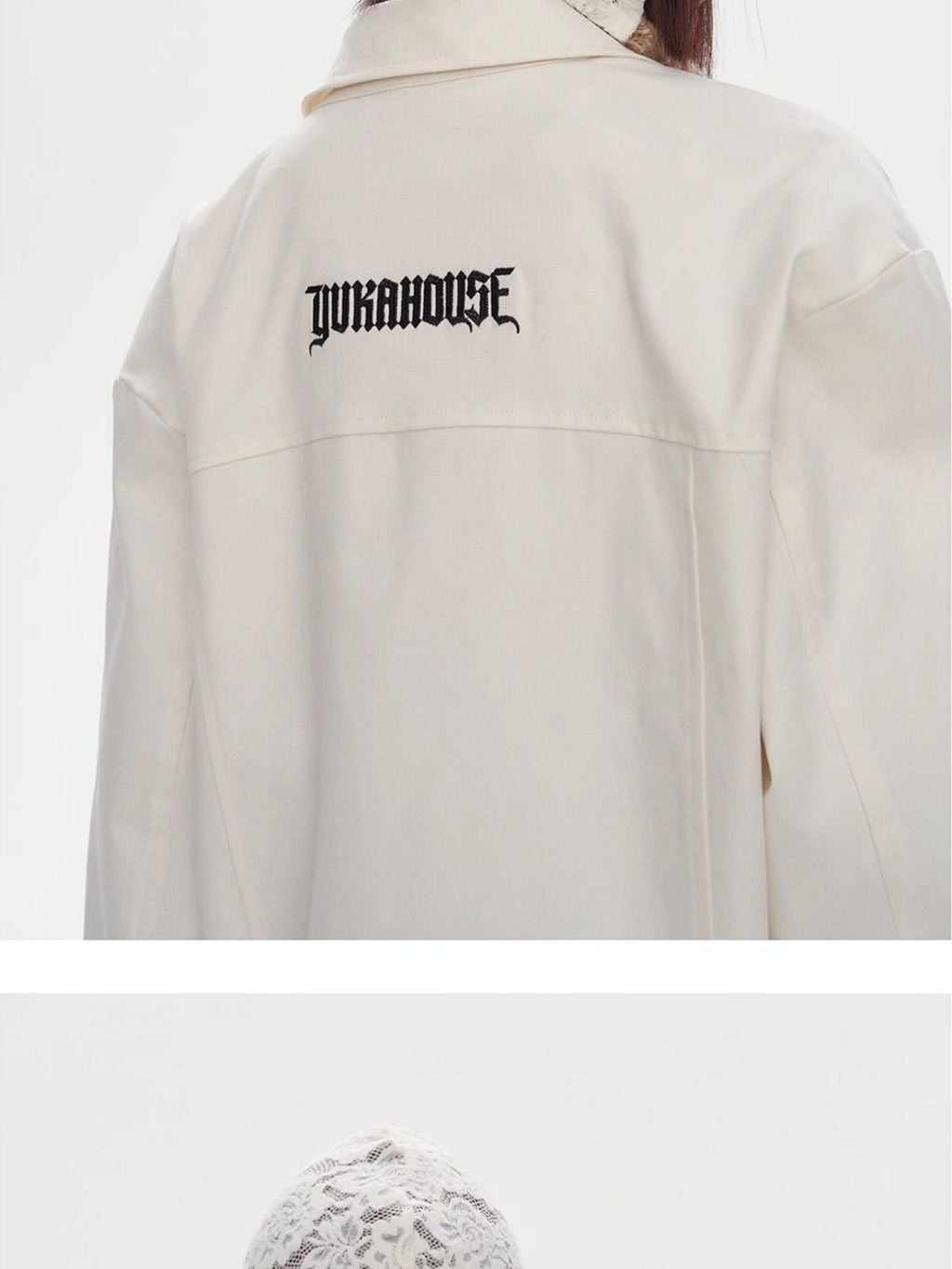 YUKAHOUSE Black White Contrast Embroidered Women's Cotton Stretch Casual Jackets