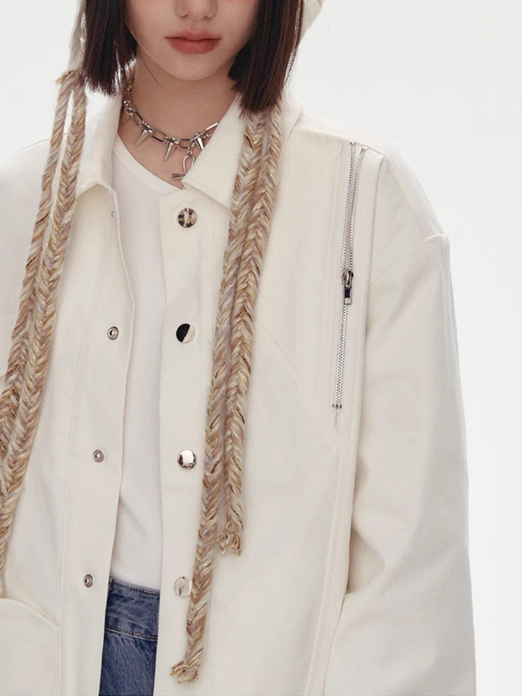 YUKAHOUSE Black White Contrast Embroidered Women's Cotton Stretch Casual Jackets