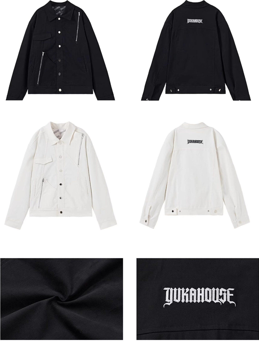 YUKAHOUSE Black White Contrast Embroidered Women's Cotton Stretch Casual Jackets