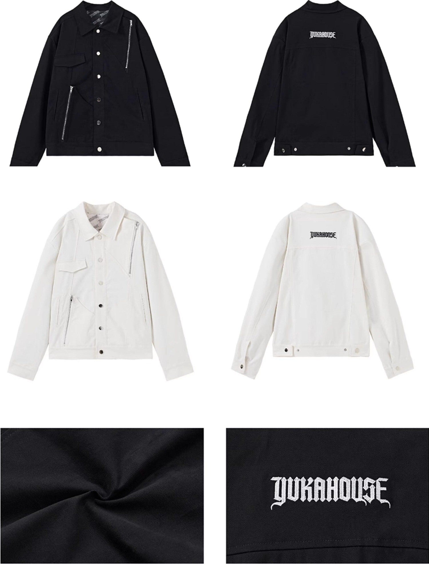 YUKAHOUSE Black White Contrast Embroidered Women's Cotton Stretch Casual Jackets