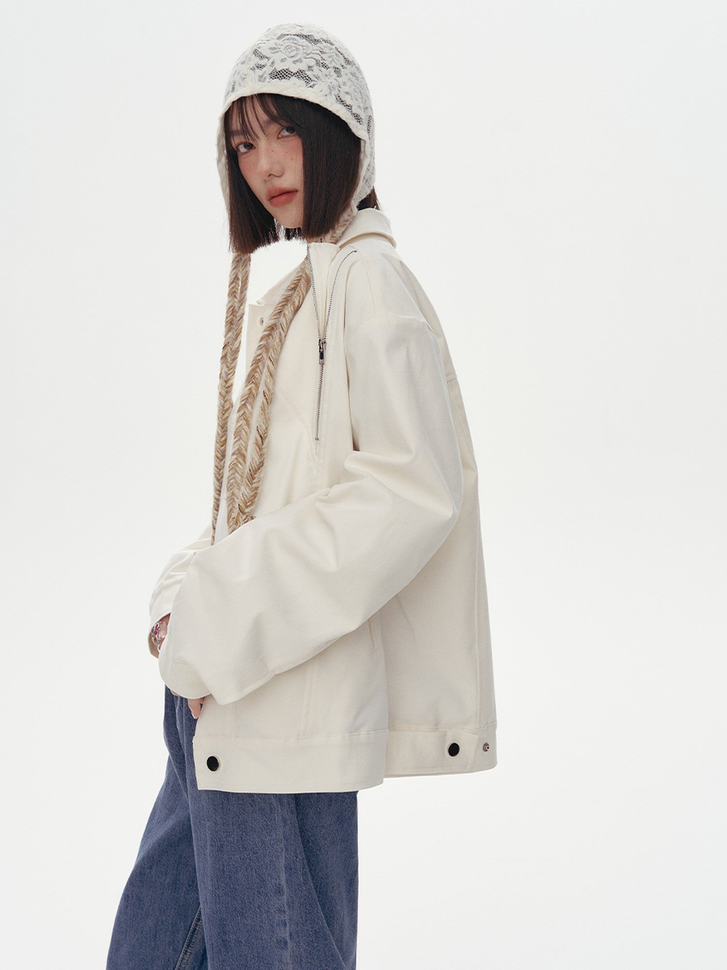 YUKAHOUSE Black White Contrast Embroidered Women's Cotton Stretch Casual Jackets