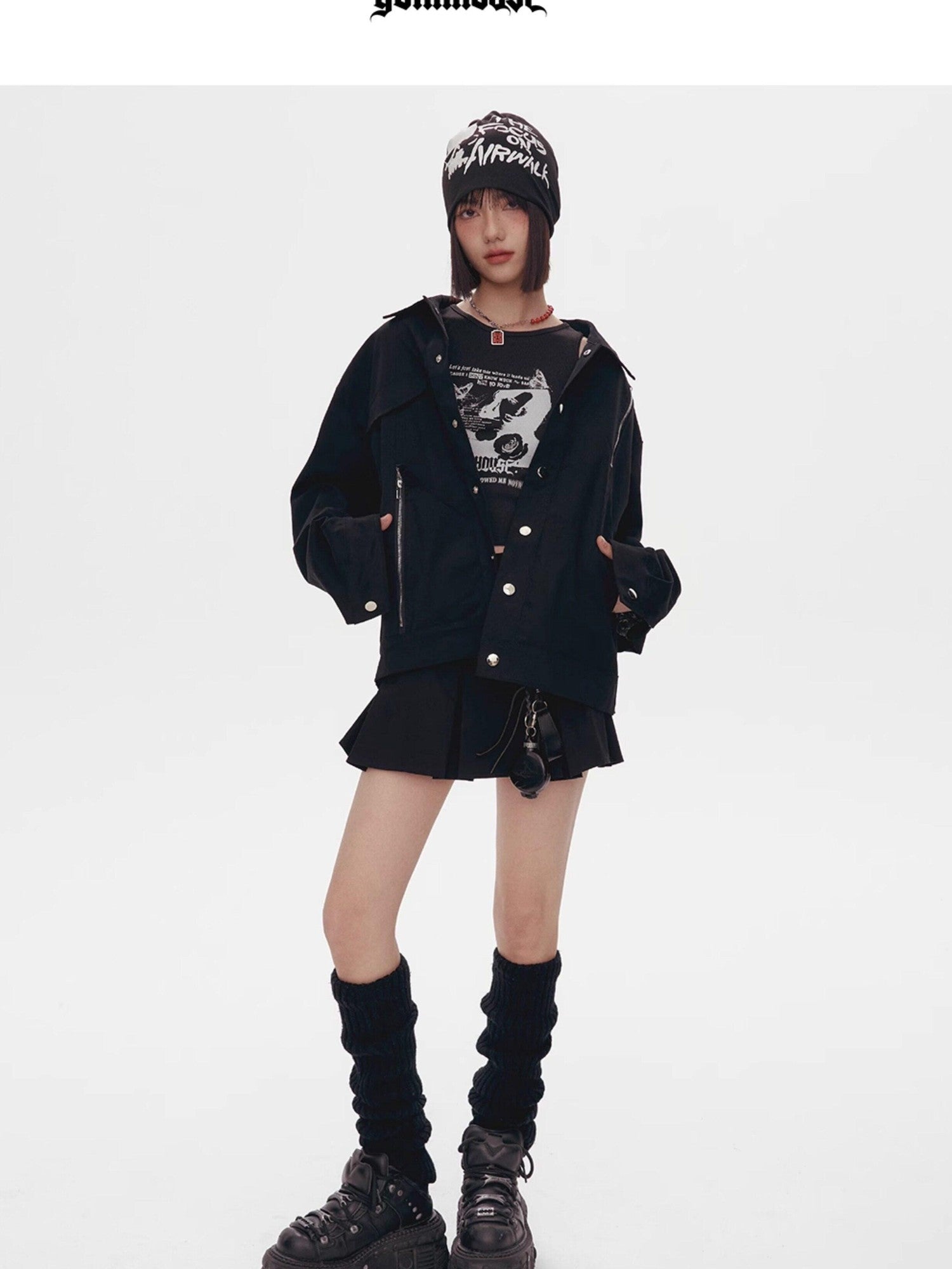 YUKAHOUSE Black White Contrast Embroidered Women's Cotton Stretch Casual Jackets