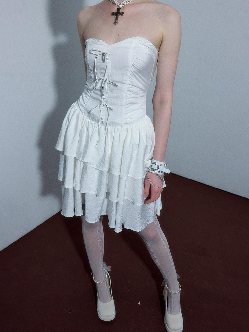 YUKAHOUSE Black White Drawstring Straight Neck High Waist Women's Cotton Tube Mini Dresses