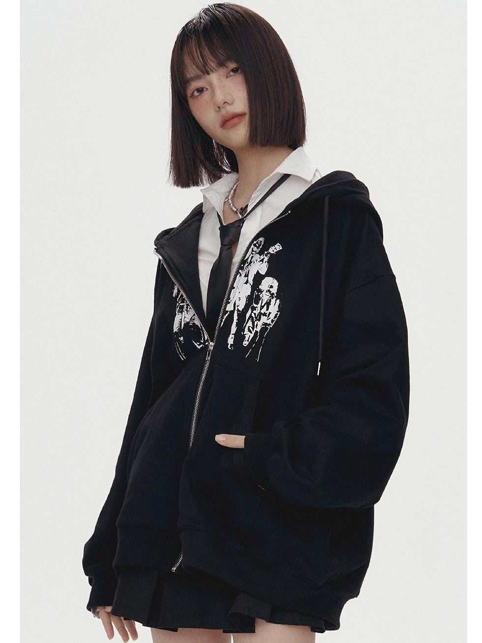 YUKAHOUSE Character Print Punk Women's Cotton Oversized Zip-up Hoodies