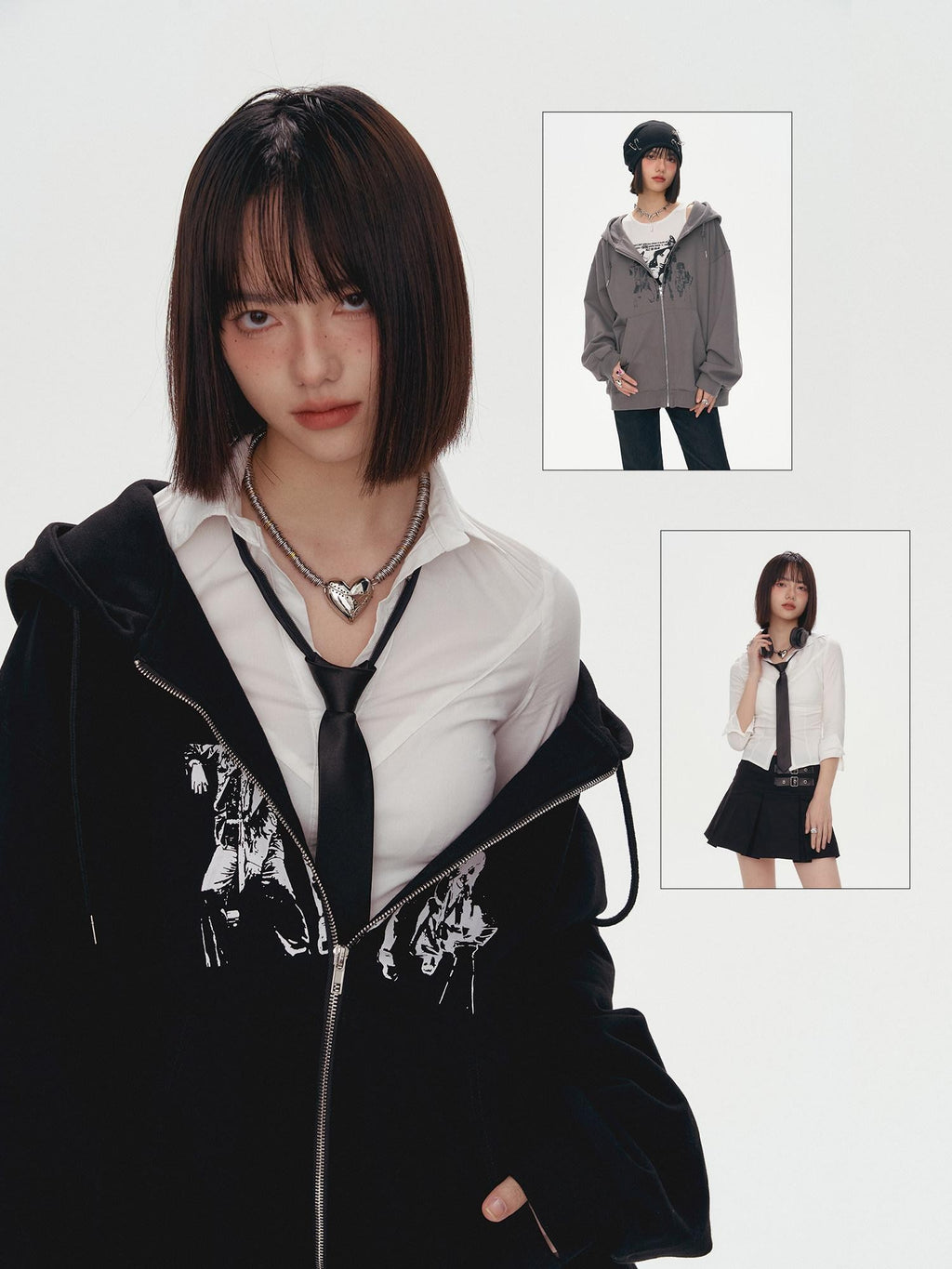 YUKAHOUSE Character Print Punk Women's Cotton Oversized Zip-up Hoodies