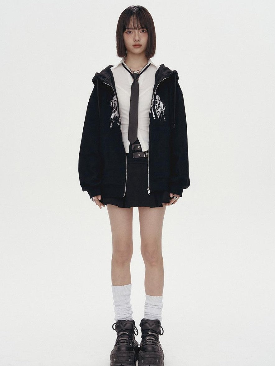 YUKAHOUSE Character Print Punk Women's Cotton Oversized Zip-up Hoodies