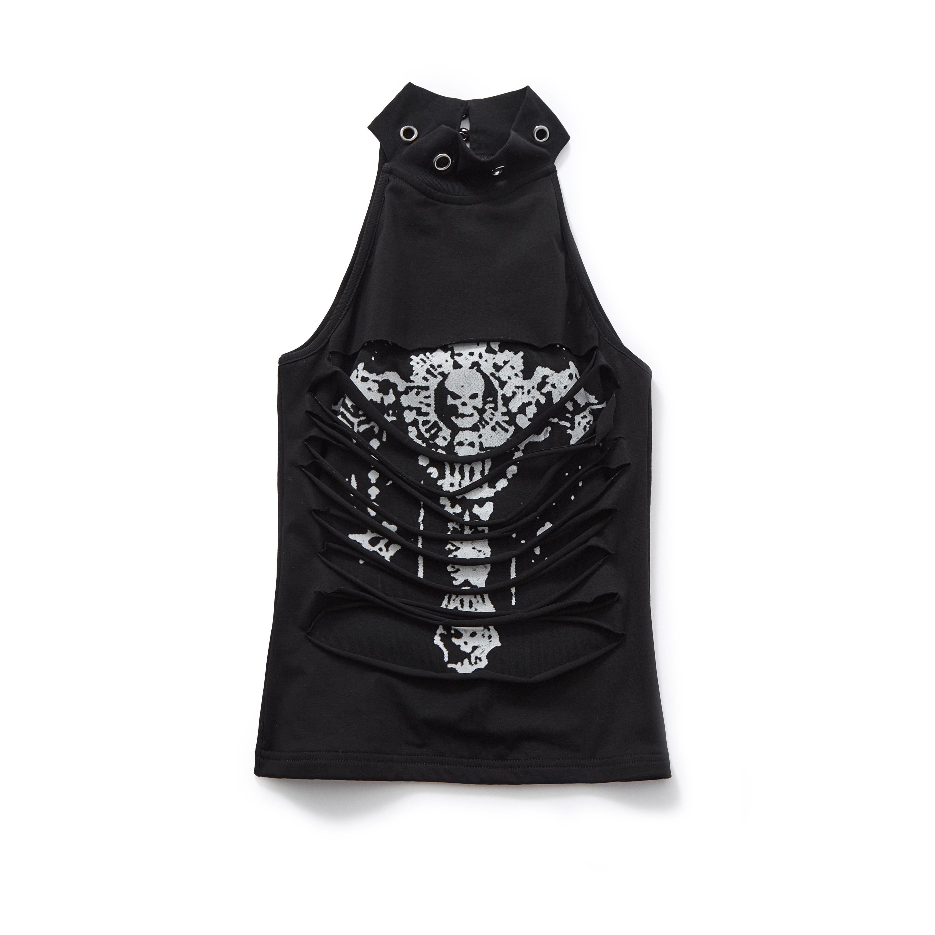YUKAHOUSE_Cropped_Punk_Skull_Print_Stand_Collar_Women's_Cotton_Stretch_Halter_Tops_1046701017609_MISSTT