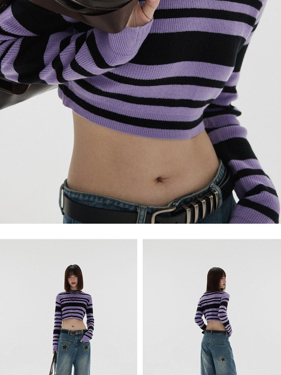YUKAHOUSE Cropped Striped Slim Fit Knit Mock Neck Women's Acrylic Sweaters