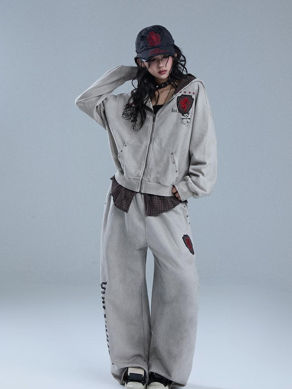 YUKAHOUSE Distressed Graphic American Style Women's Cotton Wide-leg Pants