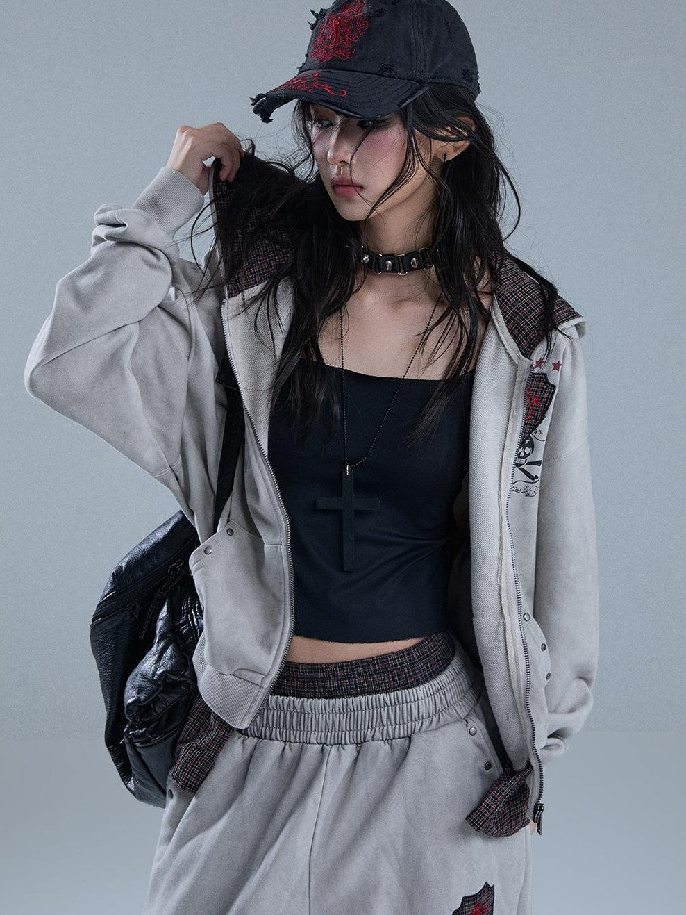 YUKAHOUSE Distressed Graphic American Style Women's Cotton Wide-leg Pants