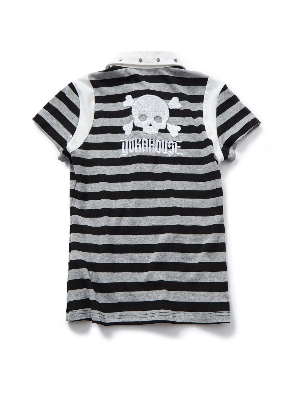 YUKAHOUSE Distressed Studded Striped Punk Henley Women's Cotton Short Sleeve T-shirts