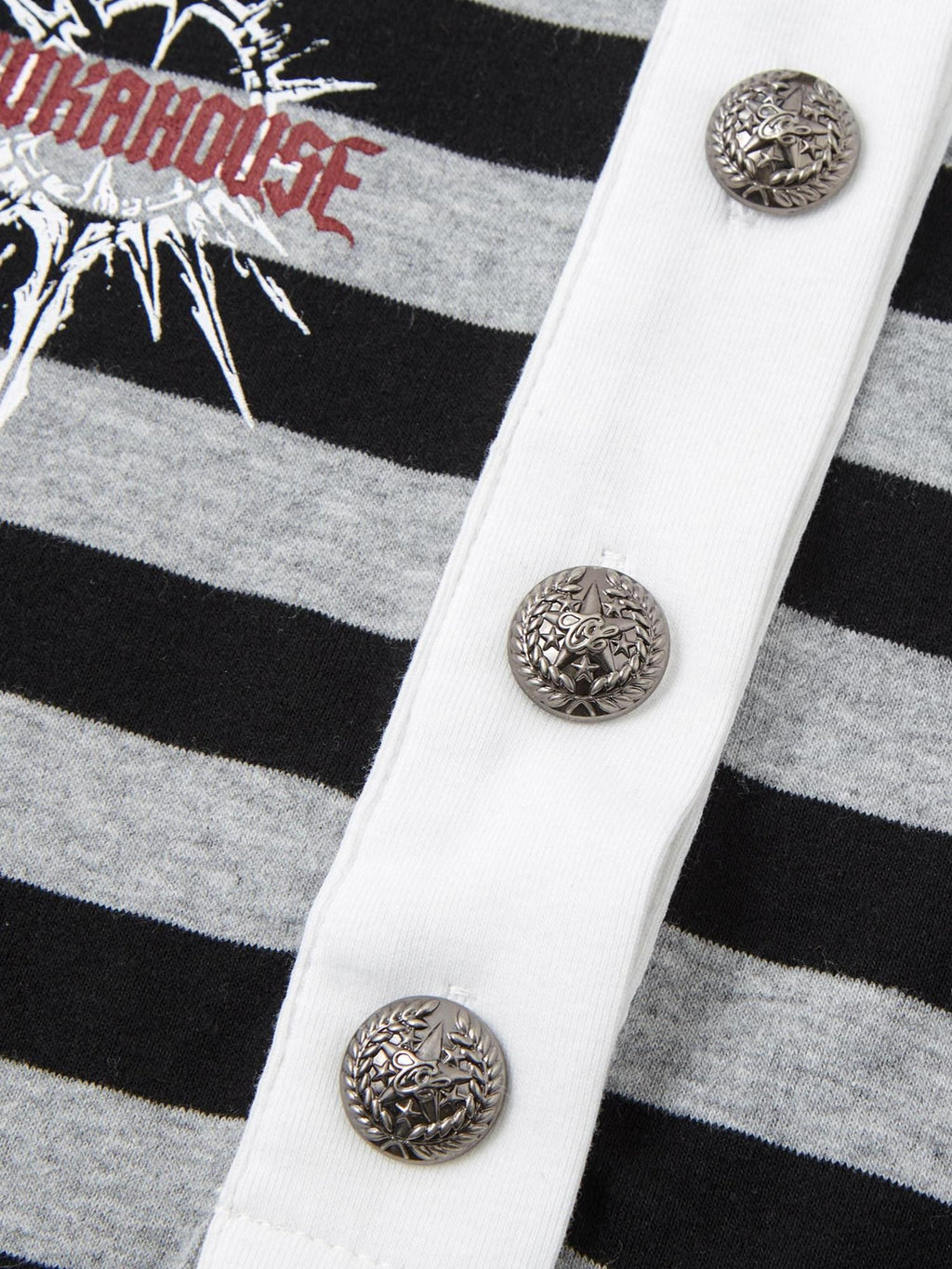 YUKAHOUSE Distressed Studded Striped Punk Henley Women's Cotton Short Sleeve T-shirts
