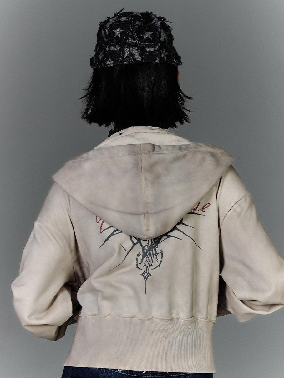 YUKAHOUSE Distressed Washed Zipper Biker Collar Women's Cotton Blend Casual Jackets