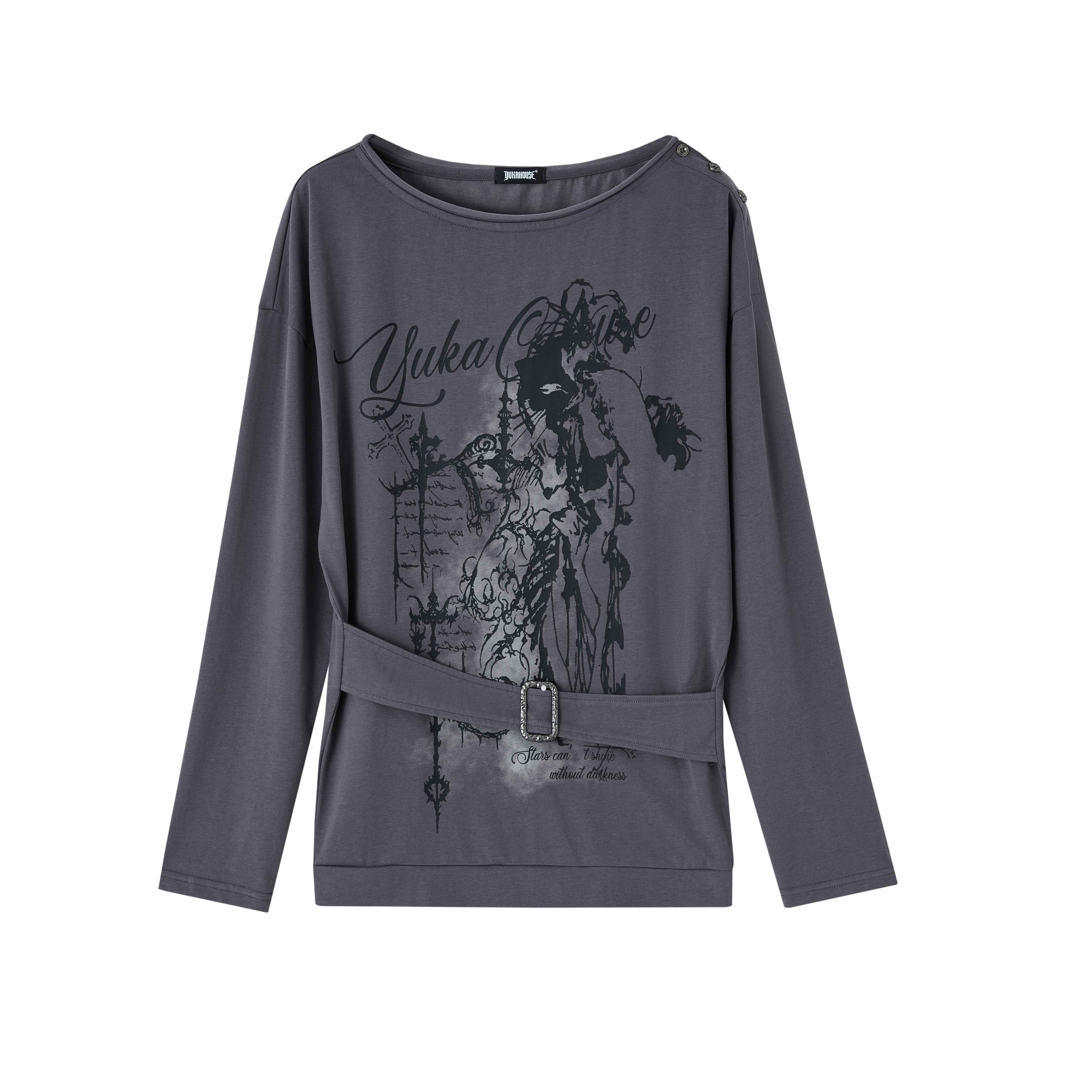 YUKAHOUSE_Gray_Slanted_Shoulder_Print_Loose_Women's_Cotton_Blend_Long_Sleeve_T-shirts_955742850009_MISSTT
