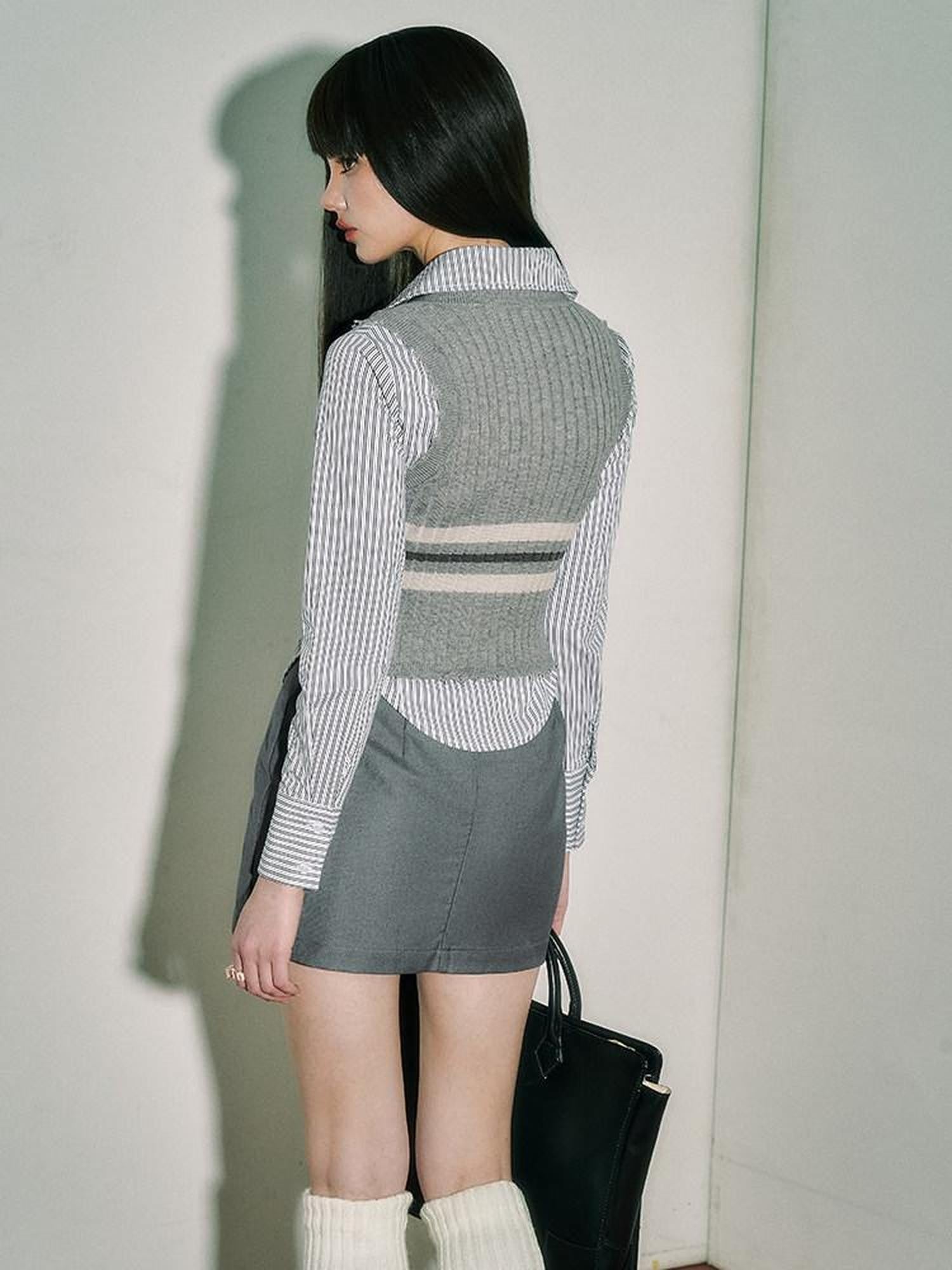 YUKAHOUSE Gray V-neck Knitted Sweater Vest Slimming Women's Viscose Tank Tops